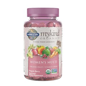 garden of life mykind organics women’s gummy vitamins – berry – certified organic, non-gmo, vegan, kosher complete multi – methyl b12, c & d3 – gluten, soy & dairy free, 120 real fruit gummies