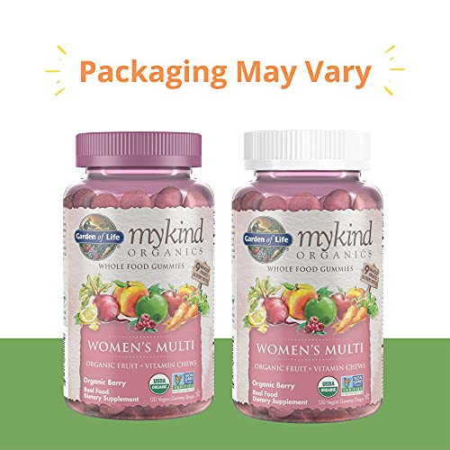 Garden of Life mykind Organics Women's Gummy Vitamins - Berry - Certified Organic, Non-GMO, Vegan, Kosher Complete Multi - Methyl B12, C & D3 - Gluten, Soy & Dairy Free, 120 Real Fruit Gummies