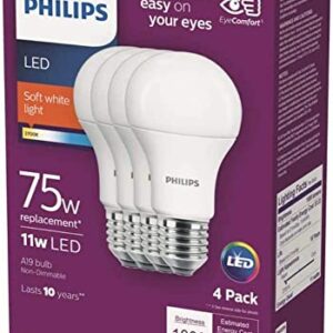 Philips A19 E26 (Medium) LED Bulb Soft White 75 Watt Equivalence 4 pk