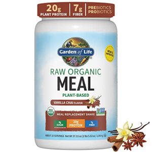 garden of life tasty organic vanilla chai meal replacement shake vegan 20g complete plant based protein, greens, digestive enzymes, pro & prebiotics for easy digestion – non-gmo gluten-free, 2.4 lb
