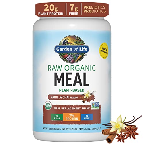 Garden of Life Tasty Organic Vanilla Chai Meal Replacement Shake Vegan 20g Complete Plant Based Protein, Greens, Digestive Enzymes, Pro & Prebiotics for Easy Digestion – Non-GMO Gluten-Free, 2.4 LB