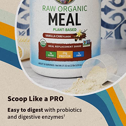 Garden of Life Tasty Organic Vanilla Chai Meal Replacement Shake Vegan 20g Complete Plant Based Protein, Greens, Digestive Enzymes, Pro & Prebiotics for Easy Digestion – Non-GMO Gluten-Free, 2.4 LB