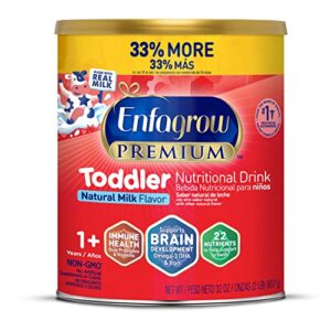 enfagrow neuropro omega 3 dha prebiotics non-gmo toddler nutritional milk drink, natural milk flavor powder, 32 oz, can
