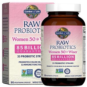 garden of life raw probiotics for women over 50-50 & wiser women’s probiotic with acidophilus, live cultures, probiotic-created vitamins, enzymes, prebiotics – gluten free – 90 vegetarian capsules