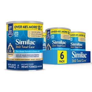 similac 360 total care infant formula, with 5 hmo prebiotics, our closest formula to breast milk, non-gmo, baby formula powder, 30.8-oz can (case of 6)