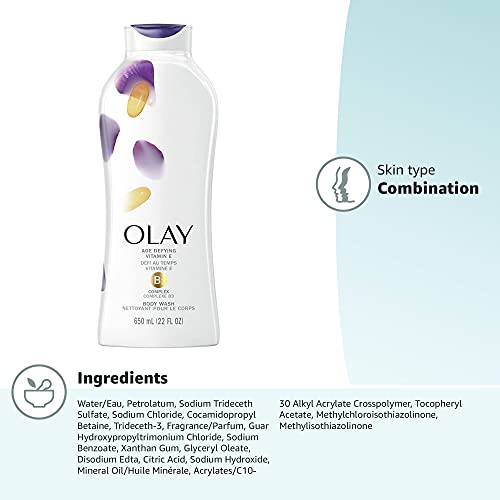 Olay Age Defying Body Wash with Vitamin E & B3 Complex, 22 Fl Oz (Pack of 4)