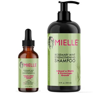 mielle organics bundle rosemary mint scalp & hair strengthening oil + rosemary mint strengthening shampoo