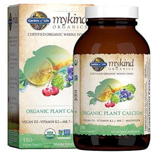 garden of life mykind organics plant calcium supplement made from whole foods with magnesium, vitamin d as d3, and vitamin k as mk7, gluten-free – 60 day count