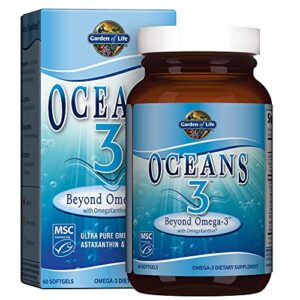 garden of life ultra pure epa/dha omega 3 fish oil – oceans 3 beyond omega 3 supplement with antioxidants, 60 softgels