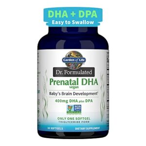 garden of life dr. formulated prenatal vegan dha – certified vegan omega 3 supplement with 400mg dha + dpa from algal omega 3 in triglyceride form, non-gmo algae omega 3 for vegans, 30 softgels