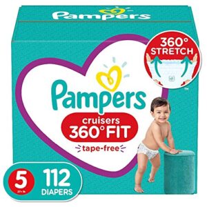 diapers size 5, 112 count – pampers pull on cruisers 360 degree fit disposable baby diapers with stretchy waistband, one month supply (packaging may vary)