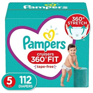 Diapers Size 5, 112 Count - Pampers Pull On Cruisers 360 degree Fit Disposable Baby Diapers with Stretchy Waistband, ONE MONTH SUPPLY (Packaging May Vary)