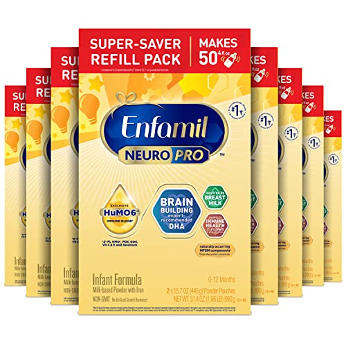 Enfamil NeuroPro Baby Formula Super Value Pack, Triple Prebiotic Immune Blend with 2'FL HMO & Expert Recommended Omega-3 DHA, Inspired by Breast Milk, Non-GMO, Refill Box, 31.4 Oz, Bulk Pack of 8