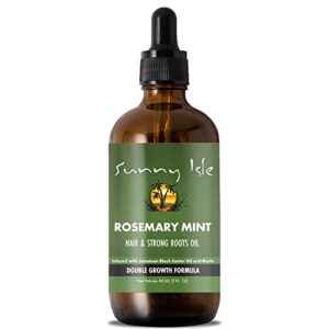 sunny isle rosemary mint hair and strong roots oil 3oz, infused with biotin & jamaican black castor oil to strengthen and nourish hair follicles, for dry scalp, split ends & all hair types