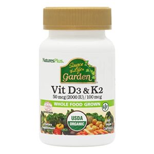 naturesplus source of life garden vitamin d3 & k2 – 60 vegan capsules – promotes bone support, immune function, cardiovascular health & mood balance – vegan, gluten free – 60 servings