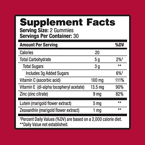 Ocuvite Vitamin & Mineral Supplement for Eye Health Adult Gummies, Contains Lutein & Zeaxanthin, Bausch, 60 Count