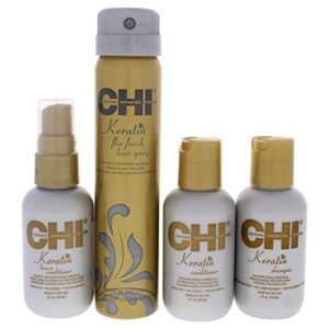 CHI Strengthen and Revive On The Go Styling Kit Unisex 2oz Keratin Shampoo, 2oz Keratin Conditioner, 2oz Keratin Leave-In Conditioner, 2.6oz Keratin Flex Finish Hair Spray 4 Pc