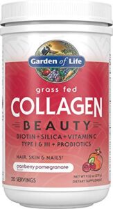 garden of life grass fed collagen beauty – cranberry pomegranate, 20 servings, collagen powder for women men hair skin nails, collagen peptides powder, collagen protein hydrolyzed collagen supplement