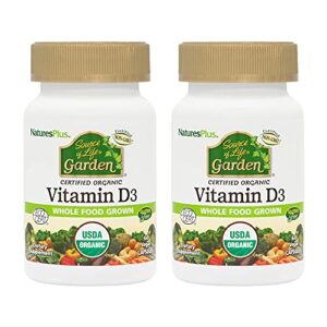 NaturesPlus Source of Life Garden Vitamin D3 - 60 Vegan Capsules, Pack of 2 - Immune System Support - Certified Organic, Non-GMO, Gluten Free - 60 Total Servings