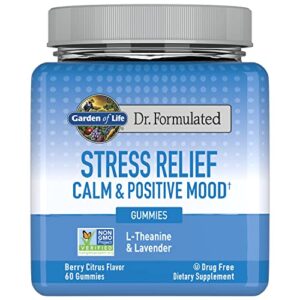 garden of life stress relief gummies, non-gmo supplement for calm & positive mood – berry citrus – 60 count, vegan energy support with l-theanine lavender gummy vitamin, dr formulated (30 day supply)