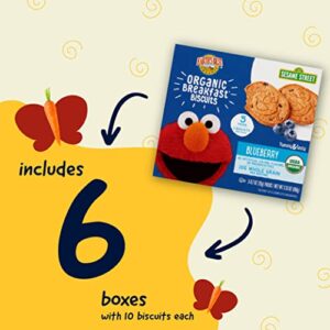 Earth's Best Organic Kids Snacks, Sesame Street Toddler Snacks, Organic Breakfast Biscuits for Kids 2 Years and Older, Blueberry, 2 Biscuits - 5 Count (Pack of 6)