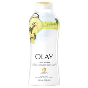 olay fresh outlast paraben free body wash with rejuvenating notes of pineapple and coconut water, 22 fl oz, pack of 4