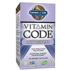 garden of life vitamin code raw prenatal multivitamin, whole food prenatal vitamins with iron, folate not folic acid, best vegetarian gluten free prenatals for women, 30 capsules