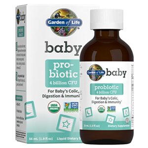 garden of life baby probiotic drops for immune & digestive health, probiotics for babies, infants & toddlers 6-12 months – 4 billion cfu – baby’s organic daily colic support, 56 ml liquid (1.9 fl oz)