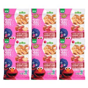 earth’s best organic kids snacks, sesame street toddler snacks, organic pb&j bites for toddlers 2 years and older, peanut butter and strawberry flavored with other natural flavors, 3oz bag (pack of 6)