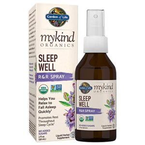 Garden of Life mykind Organics Sleep Well R&R Spray (58 mL) Liquid - Relax & Rest, Green Tea Extract L-Theanine, Chamomile, Lemon Balm - Non-GMO Vegan & Gluten Free Herbal Supplements, 2 Fl Oz