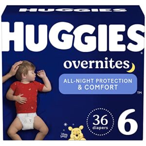 overnight diapers size 6 (35+ lbs), 36 ct, huggies overnites nighttime baby diapers, packaging may vary