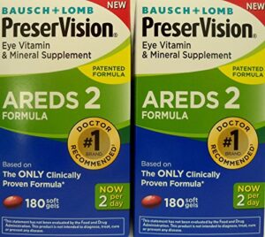 preservision areds 2 eye vitamin & mineral supplement with lutein and zeaxanthin, soft gels, 2pack (180ct each)
