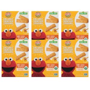 earth’s best organic kids snacks, sesame street toddler snacks, organic crunchin’ grahams for toddlers 2 years and older, honey sticks with other natural flavors, 5.3 oz box (pack of 6)