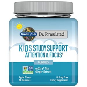 garden of life attention & focus kids gummies study support supplement for brain, memory – apple chewable vitamins for children & teens on task in school, dr formulated vegan, drug free – 30 servings