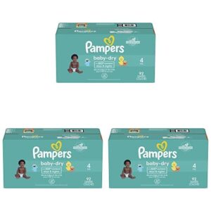 Diapers Size 4, 92 Count - Pampers Baby Dry Disposable Baby Diapers, Super Pack, Packaging & Prints May Vary (Pack of 3)