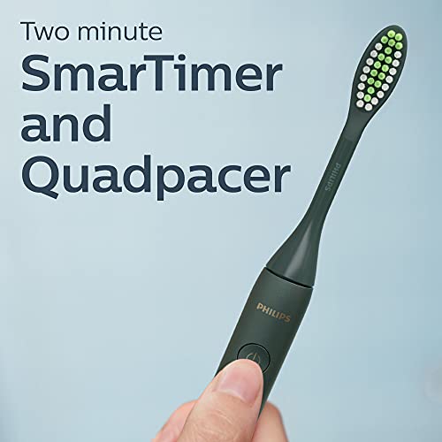 Philips One by Sonicare Rechargeable Toothbrush, Sage, HY1200/08 with Philips One by Sonicare 2pk Brush Heads, Green BH1022/08