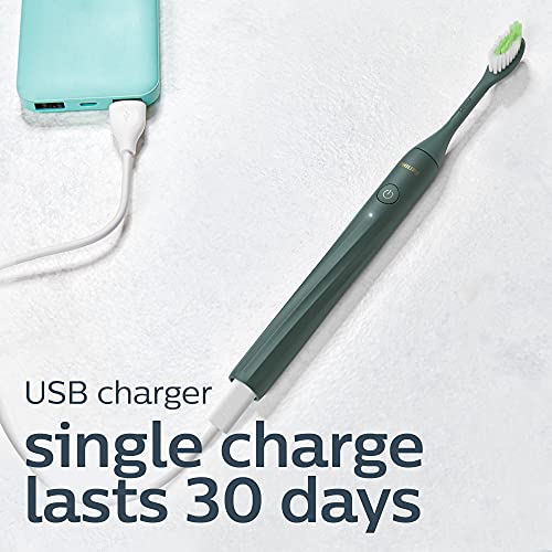 Philips One by Sonicare Rechargeable Toothbrush, Sage, HY1200/08 with Philips One by Sonicare 2pk Brush Heads, Green BH1022/08