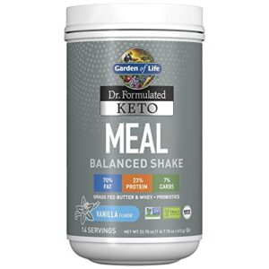 garden of life dr. formulated ketogenic meal balanced shake powder, truly grass fed butter & whey protein plus probiotics, non-gmo, gluten free, paleo replacement, vanilla, 23.7 oz