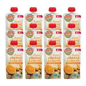 earth’s best organic baby food pouches, stage 2 fruit puree for babies 6 months and older, organic orange and banana puree, 4 oz resealable pouch (pack of 12)