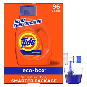 tide laundry detergent liquid soap eco-box, ultra concentrated high efficiency (he), original scent, 96 loads