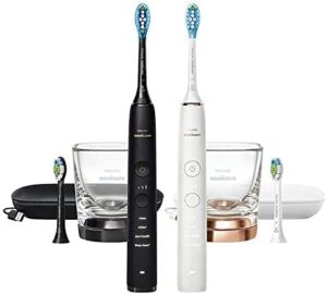 philips sonicare diamond clean rechargeable toothbrush for complete oral care 2-pack handles （black
