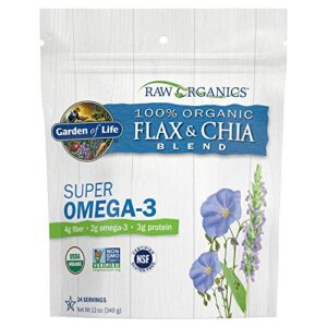 garden of life 100% usda organic ground flax seed & chia blend, gluten free cold milled golden meal plus premium black – vegan fiber, protein and omega 3 fatty acids, 24 servings, 12 oz