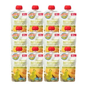 earth’s best organic baby food pouches, stage 2 fruit and vegetable puree for babies 6 months and older, organic butternut squash and pear puree, 4 oz resealable pouch (pack of 12)