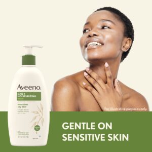 Aveeno Daily Moisturizing Body Lotion with Soothing Prebiotic Oat, Gentle Lotion Nourishes Dry Skin With Moisture, Paraben-, Dye- & Fragrance-Free, Non-Greasy & Non-Comedogenic, 18 fl. oz