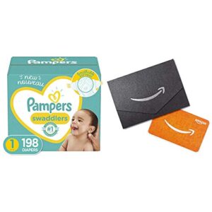 pampers baby diapers newborn/size 1 (8-14 lb), 198 count swaddlers, one month supply (packaging may vary) x2 and amazon.com gift card in a mini envelope