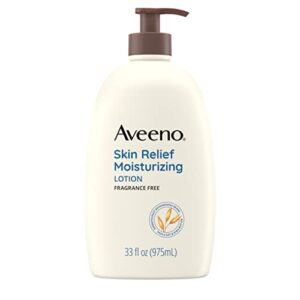 aveeno skin relief moisturizing lotion for very dry skin with soothing triple oat & shea butter formula, dimethicone skin protectant helps heal itchy, dry skin, fragrance-free, 33 fl. oz