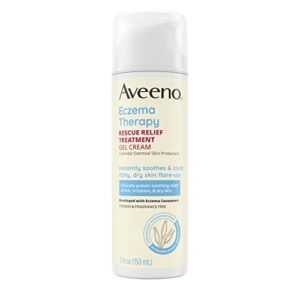 aveeno eczema therapy rescue relief treatment gel cream with colloidal oatmeal skin protectant, instantly soothes & cools itchy dry skin flare-ups, steroid & fragrance free, 5.0 fl. oz