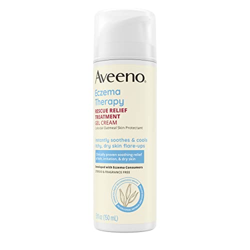 Aveeno Eczema Therapy Rescue Relief Treatment Gel Cream with Colloidal Oatmeal Skin Protectant, Instantly Soothes & Cools Itchy Dry Skin Flare-Ups, Steroid & Fragrance Free, 5.0 fl. oz