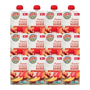 earth’s best organic baby food pouches, stage 2 fruit puree for babies 6 months and older, organic peach and mango puree, 4 oz resealable pouch (pack of 12)