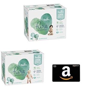 size 3, 168 count – pampers pure disposable baby diapers, with size 4, 150 count – pampers pure disposable baby diapers, and amazon.com $20 gift card in a greeting card (madonna with child design)